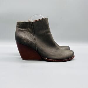 Kork Ease Boots Womens 8 Gray Leather Ankle Booties Wedge Heel Zip Comfort Shoes